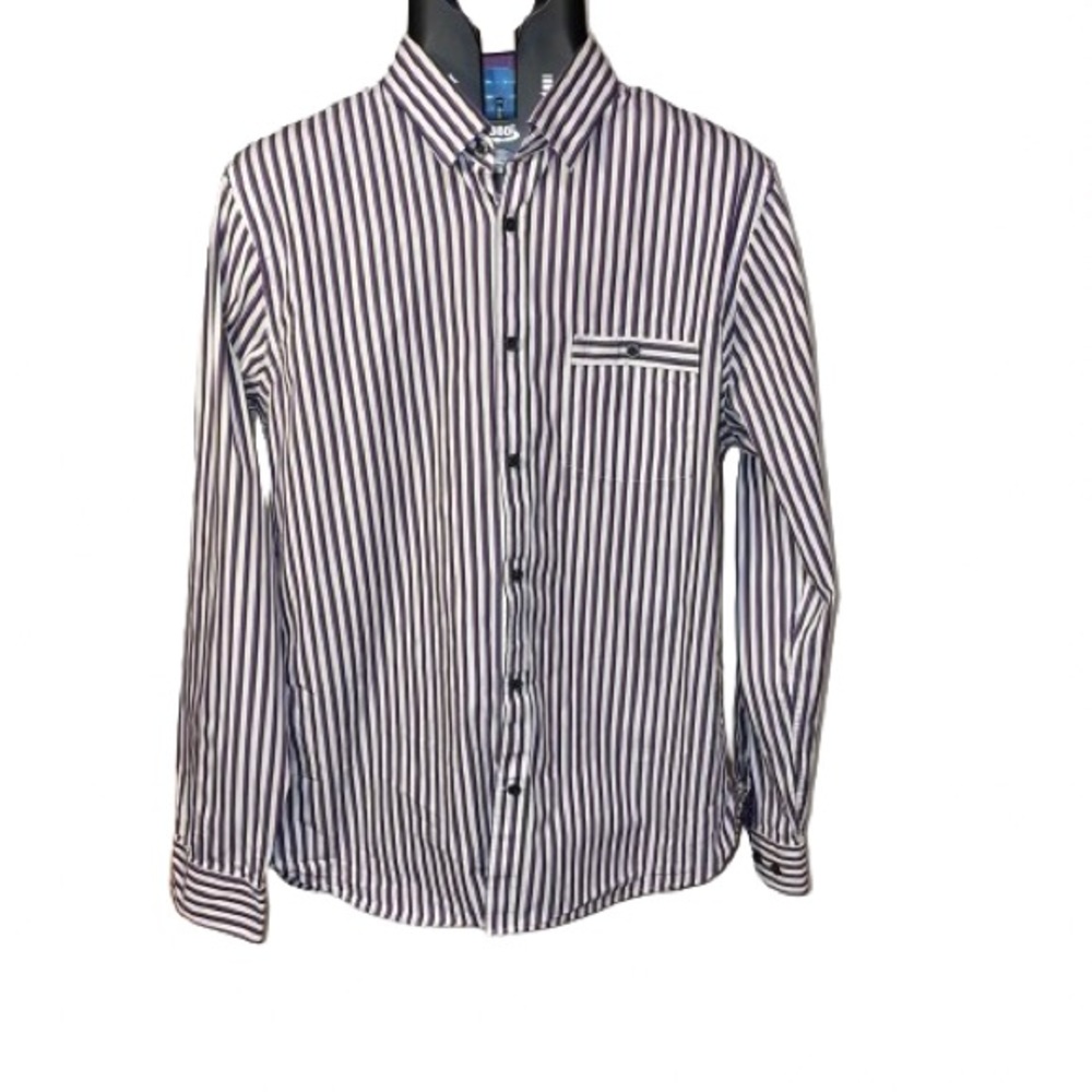 Express Fitted  Purple White Striped Button Down Shirt Men Size M Long Sleeve